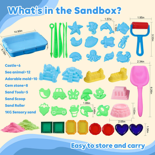 VVSBPL Two-color moldable sand invites tactile exploration and castle building.