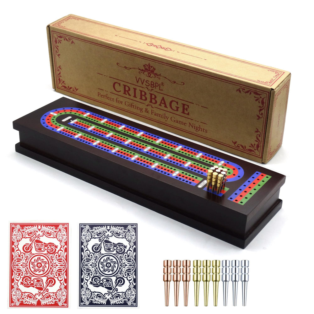 VVSBPL wooden cribbage board 3-track for family game night with premium craftsmanship