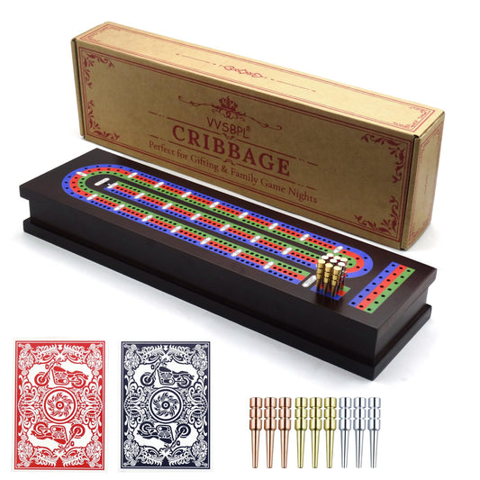 VVSBPL wooden cribbage board 3-track for family game night with premium craftsmanship