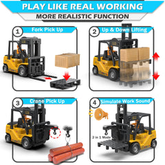VWAHNANA RC forklift crane mode demonstrates versatile lifting for imaginative construction scenarios.