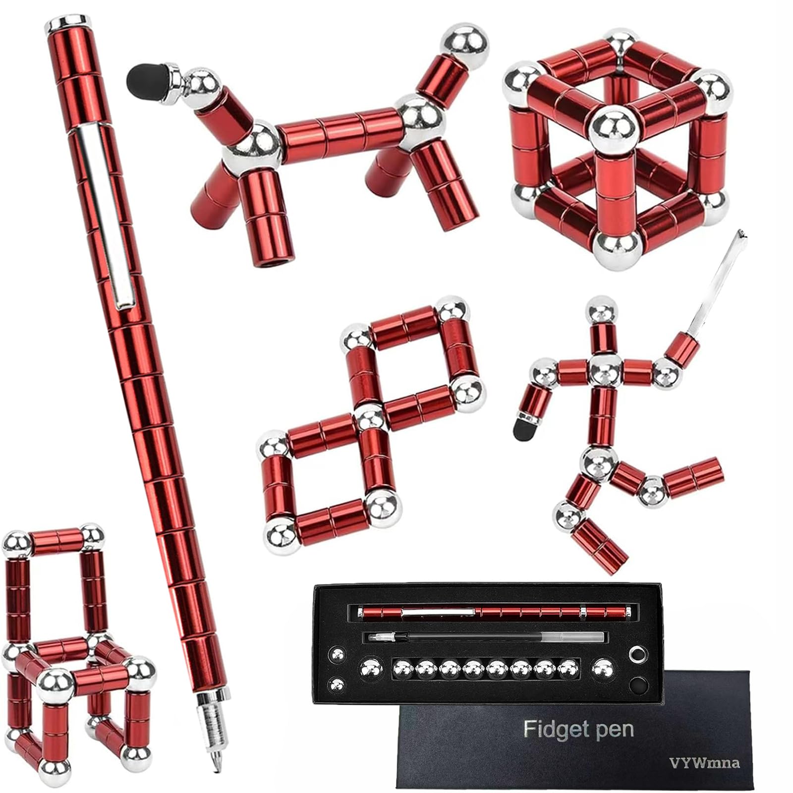 Vywmna fidget pen demonstrates magnetic deformation in red for creative focus