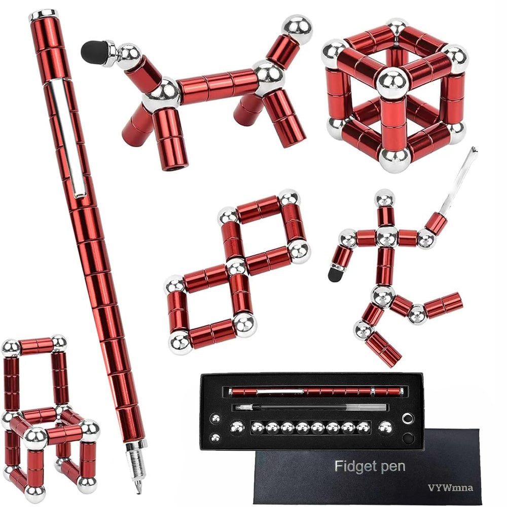 Vywmna fidget pen demonstrates magnetic deformation in red for creative focus