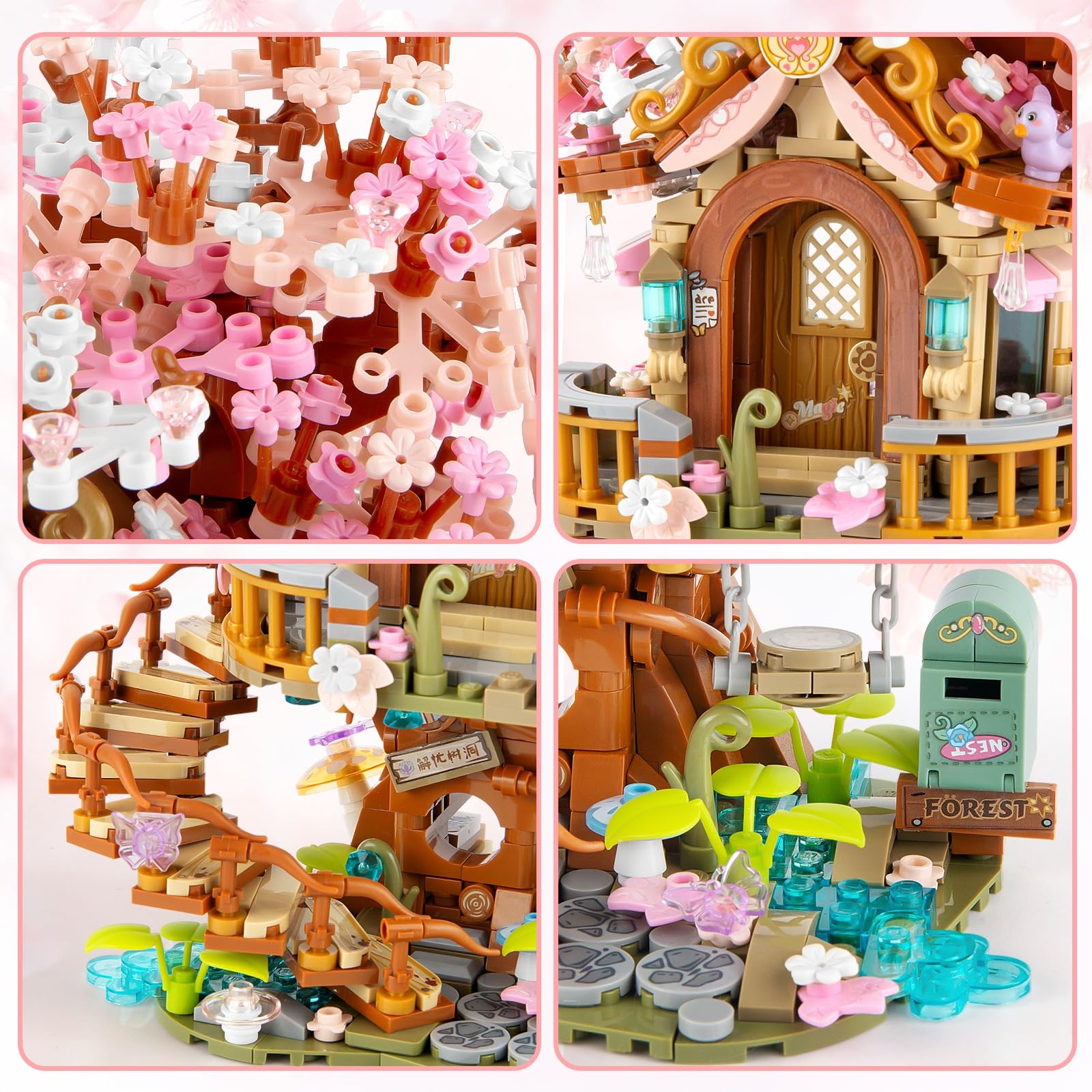 Vziimo Cherry Blossom Treehouse swing adds a playful desk display.