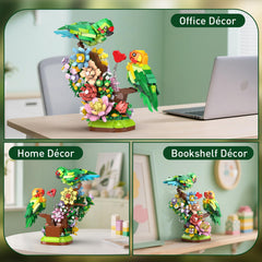 Vziimo Flower Parrot Office Shelf Display brightening a study or office nook.