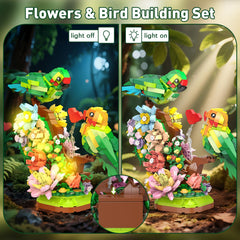 Vziimo LED Flower Parrot Display glowing softly at a workspace.