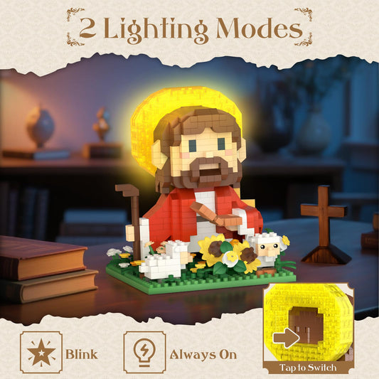 Vziimo Mini Jesus figurines glow with LED halo for a serene centerpiece