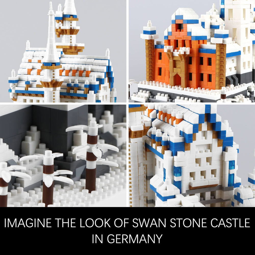 Vziimo Swan Stone Castle micro blocks model, a challenging architecture project.