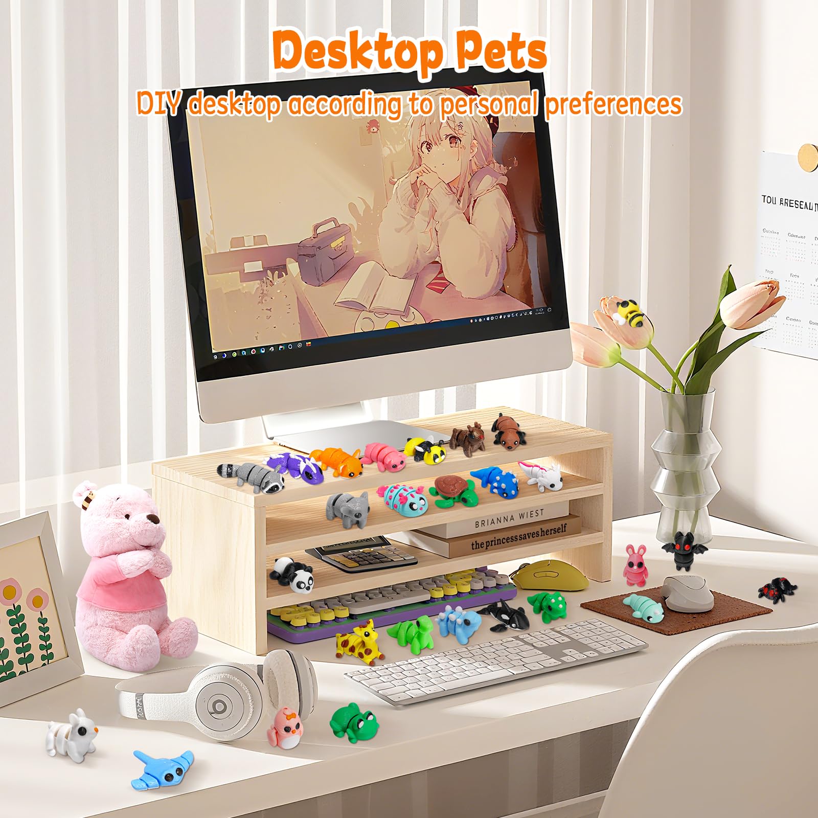VZZNN articulated 1-2 inch animals with fade-proof colors for desk display.