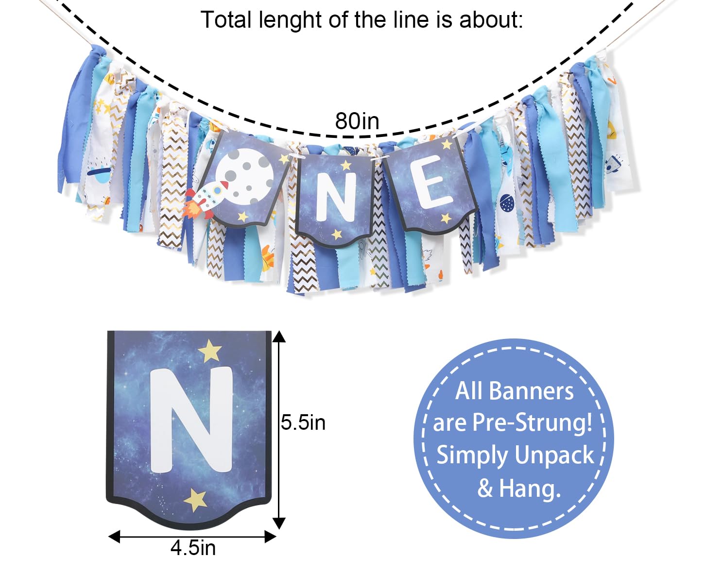 WAUAO space astronaut motif banner adds playful charm to your party table