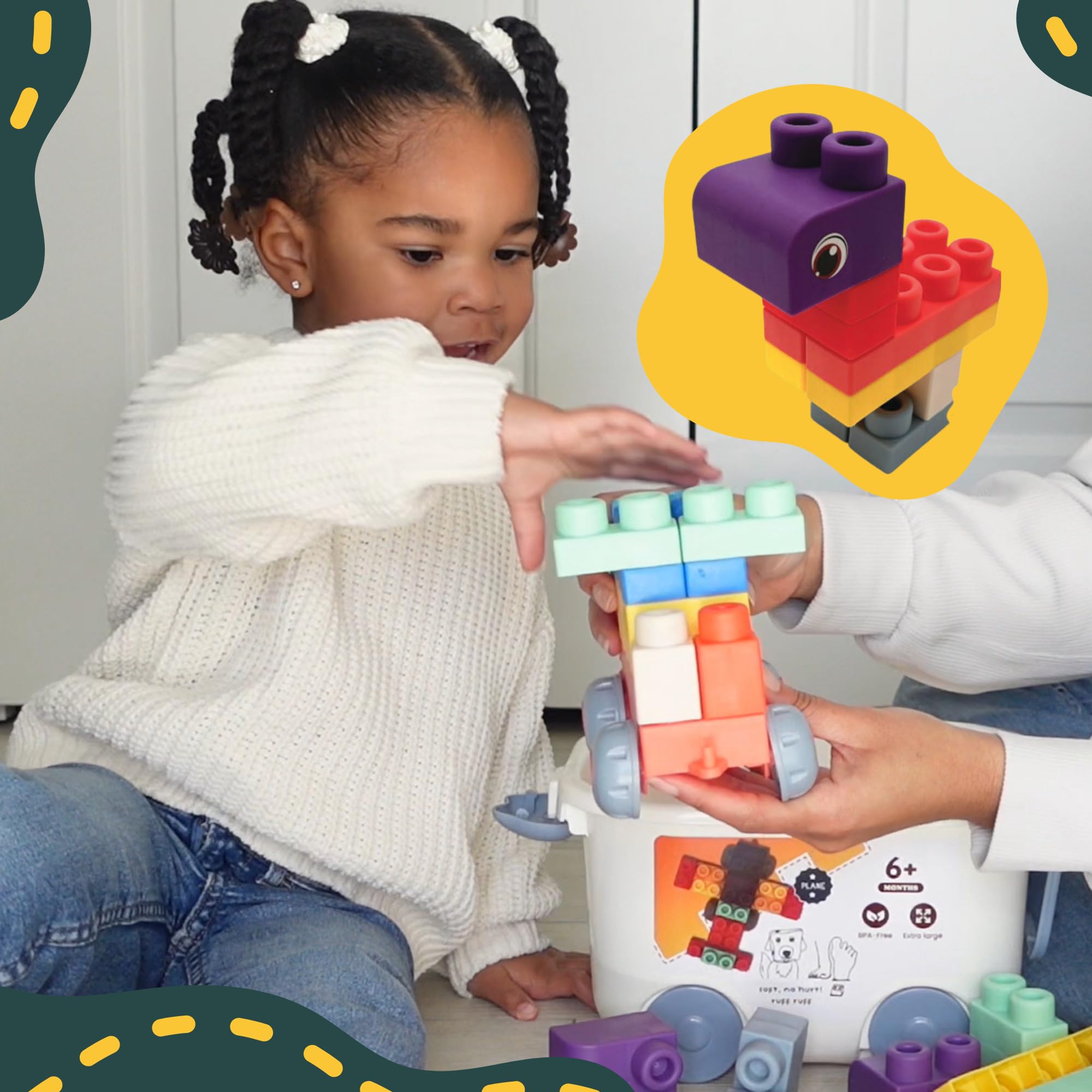 WaBee Baby blocks on baseboard for guided STEM building