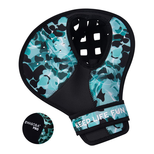 Waboba Catch Water Glove Pro mitt catching water balls for sunny beach play.