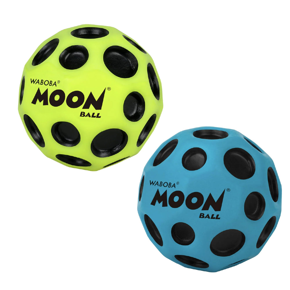 Waboba Moon Ball 2-Pack in yellow and cobalt for dynamic outdoor bouncing fun.