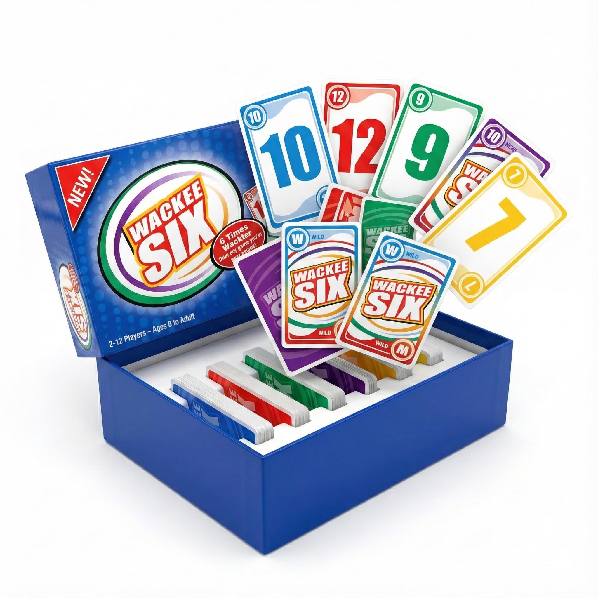 WACKEE SIX chaotic card game play area demonstrates loud, fast rounds for large groups
