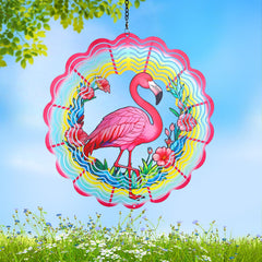 WACLSTDAY Flamingo wind spinner 3D kinetic sculpture adds color to outdoor gardens.