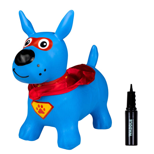 WADDLE Bouncy Animal Hopper with pump included for quick indoor setup.