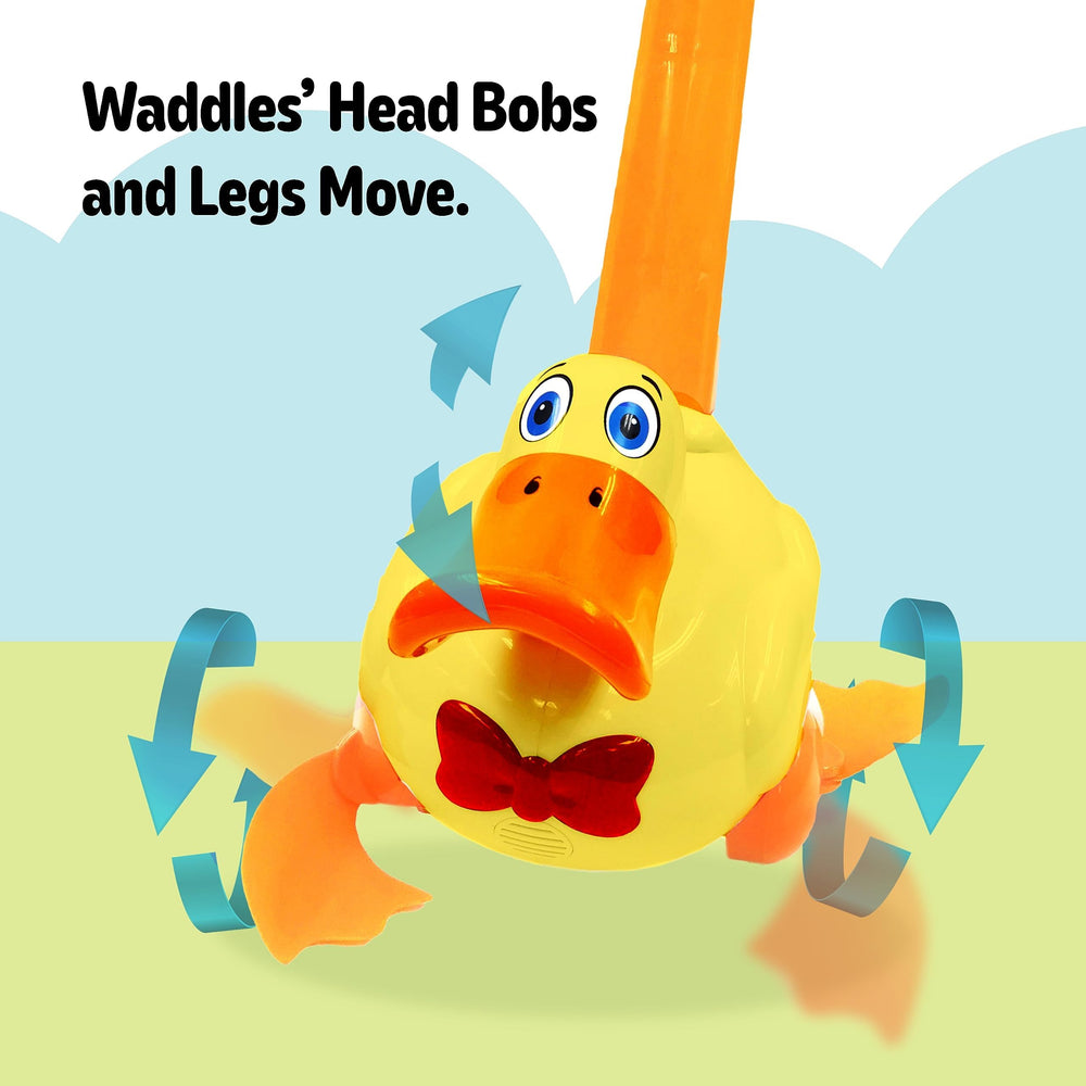 No batteries needed; Waddles quacks during push play