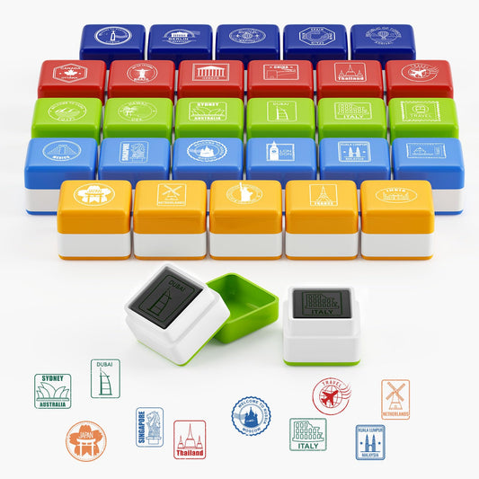 WAHXIAOSW passport stamp set with city and country stamps for geography learning.