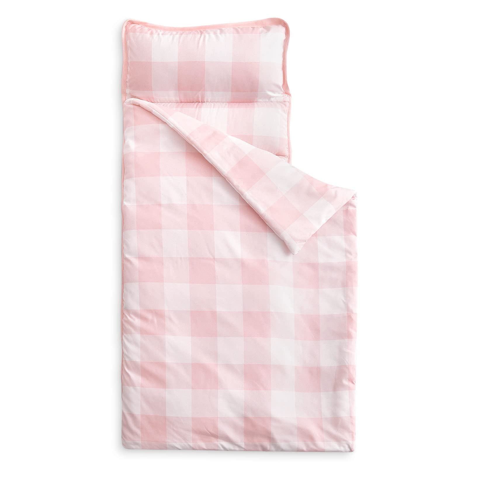 Wake In Cloud toddler nap mat with gingham plaid roll-up for easy preschool naptime.