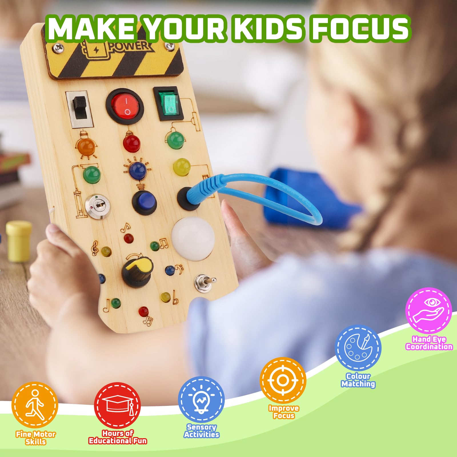 wakeInsa Busy Board supports color and size recognition through interactive play.