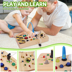 wakeInsa Busy Board wooden construction offers safe, smooth exploration for toddlers.