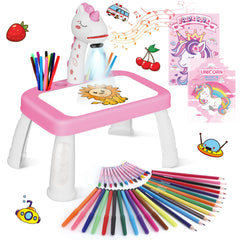 Wakeinsa drawing projector table with art supplies inspires creative play.
