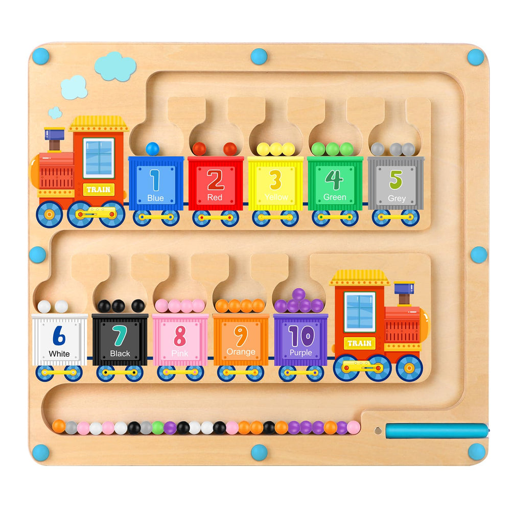 wakeInsa magnetic color and number maze board front view promotes color recognition and counting