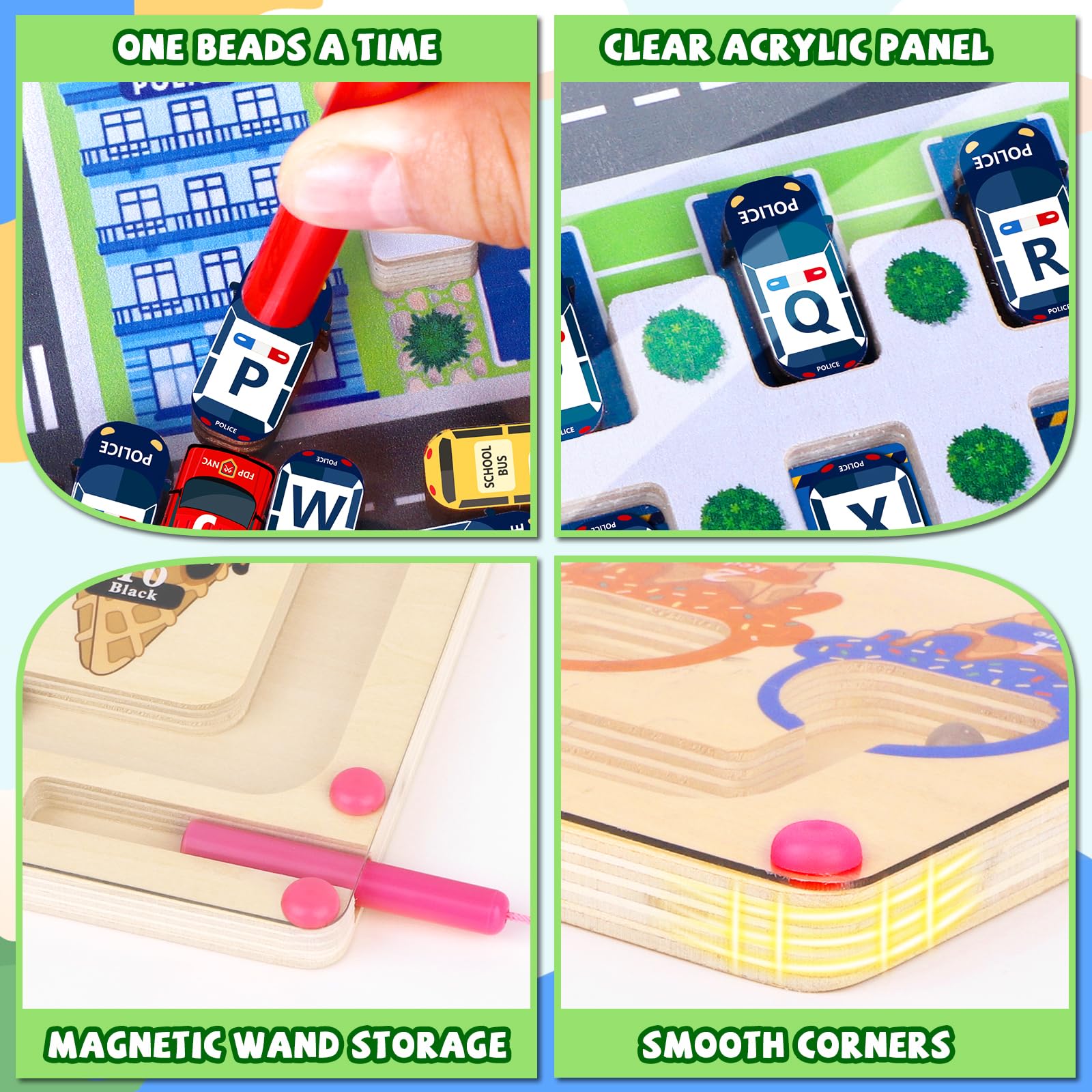 wakeInsa wooden Montessori board close-up demonstrates durable, odorless craftsmanship.