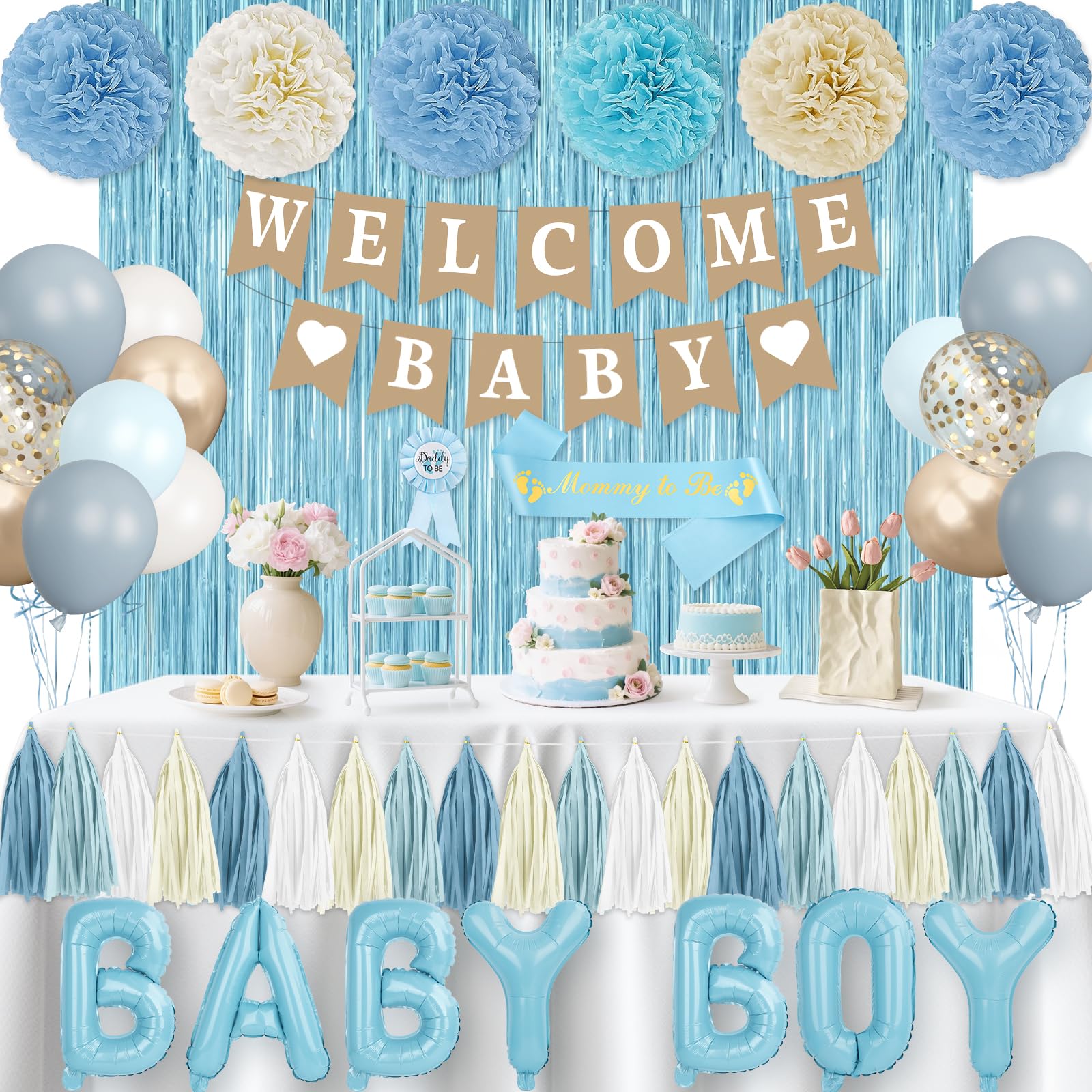 Wakeys dusty blue baby shower balloons for boy party decor, durable and festive.
