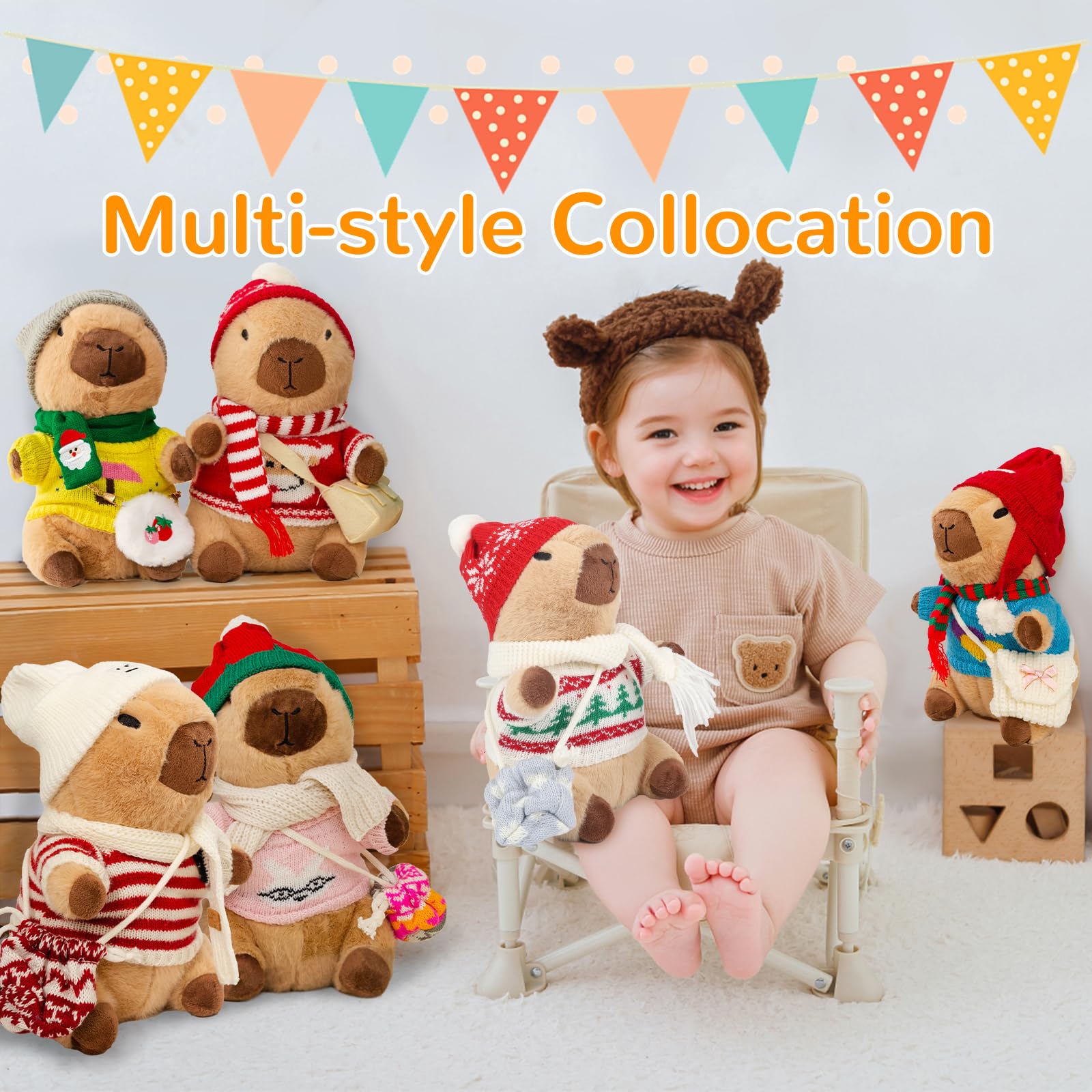 WAKSUN Capybara plush with sweaters—warm textures invite comforting companionship.