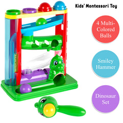 WALA Pound a Ball Dinosaurs toy ball tower keeps play organized while developing fine motor skills