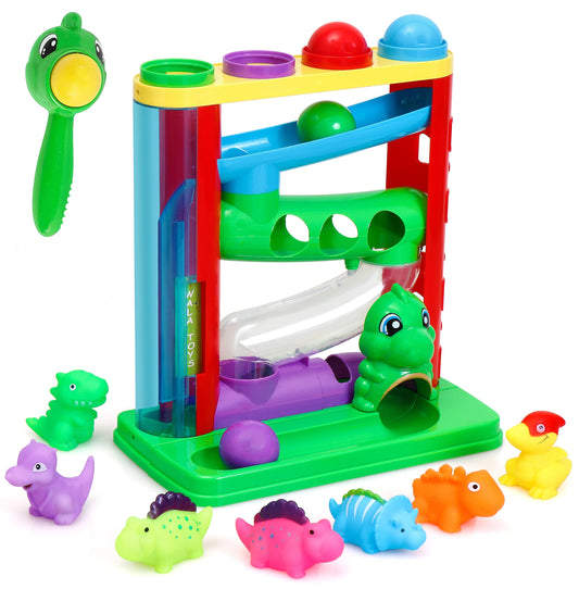 WALA Pound a Ball Dinosaurs toy hammer closeup shows durable, easy-to-hold hammer for toddlers