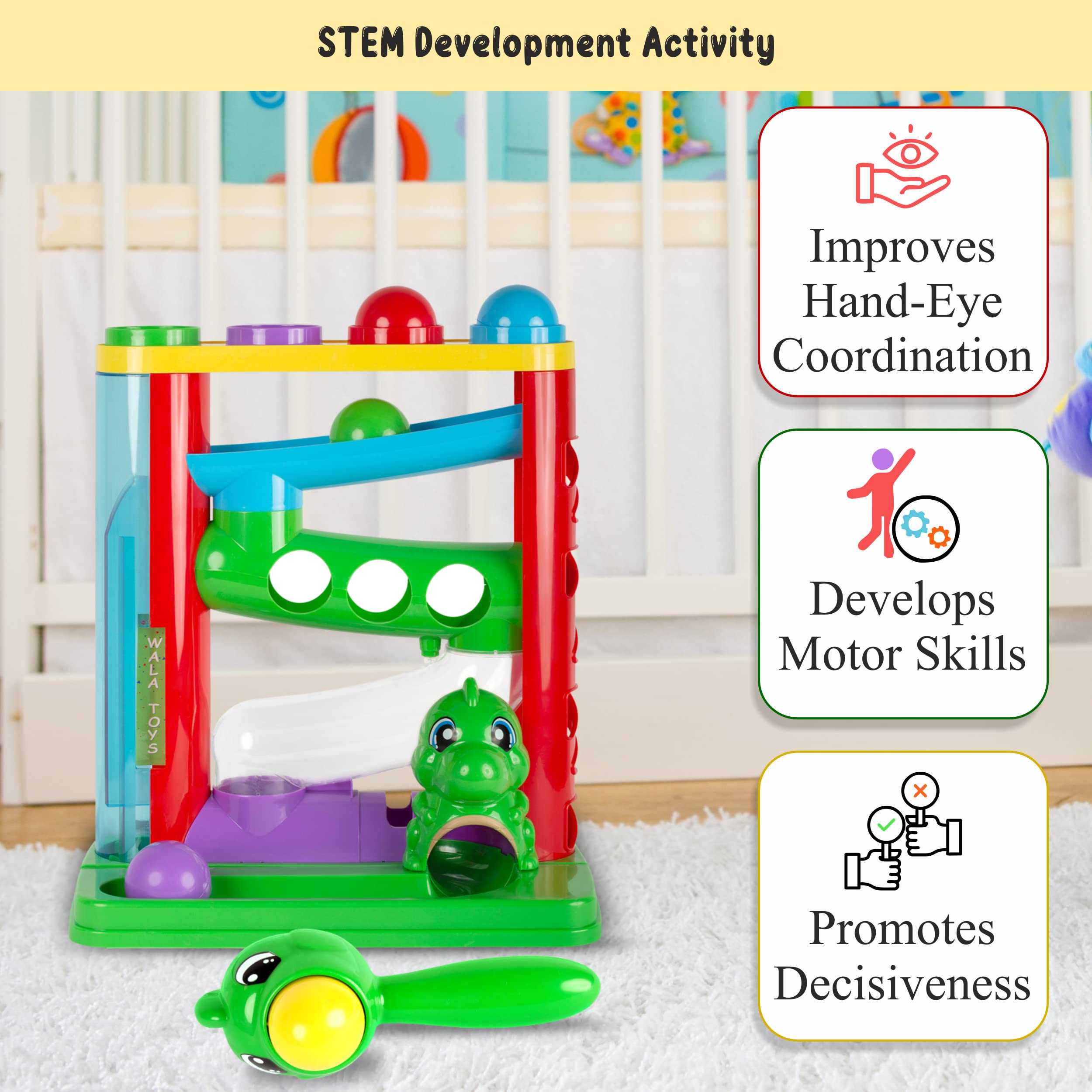 WALA Pound a Ball Dinosaurs toy seven dinosaur figures spark imaginative play and STEM exploration