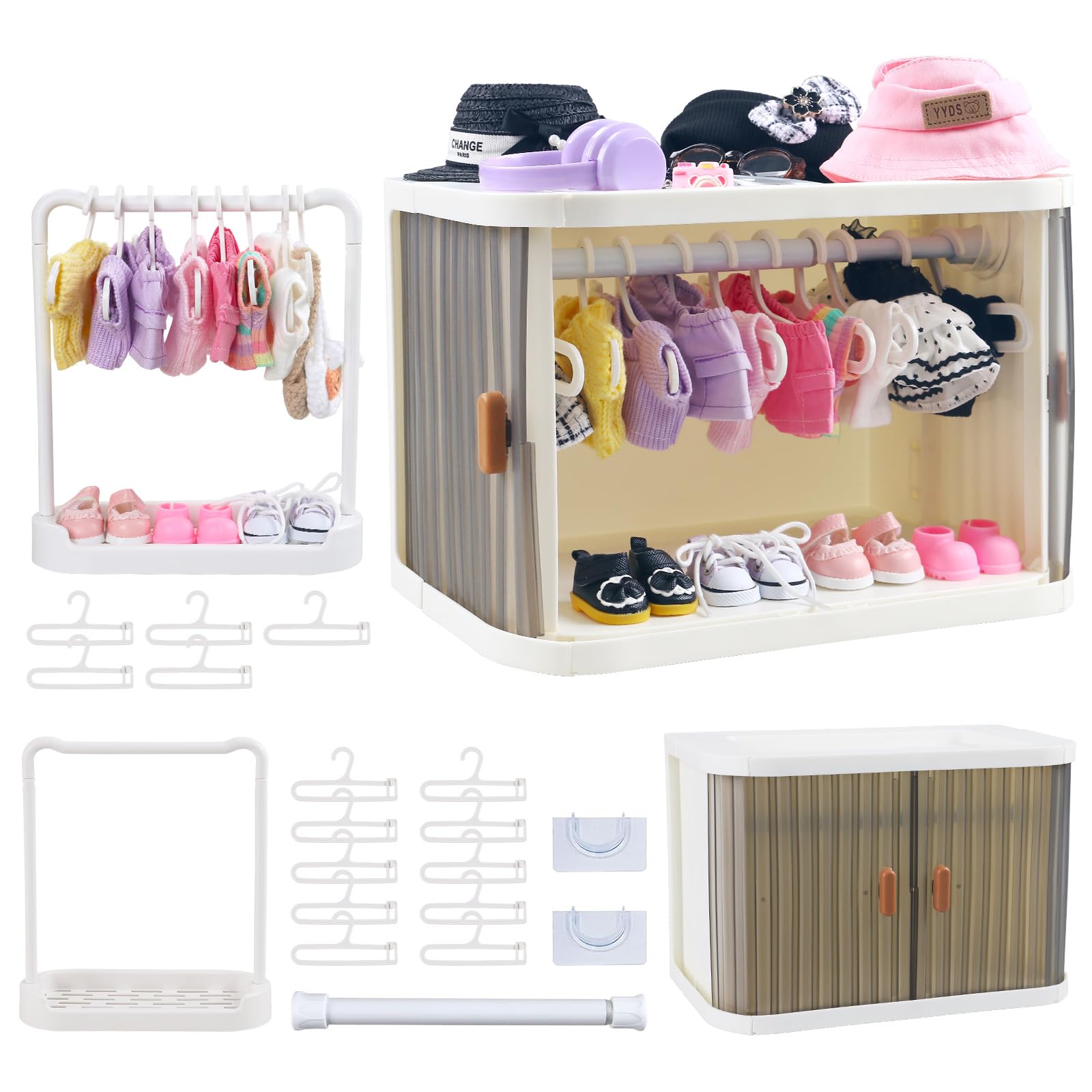 Walant foldable doll wardrobe with display shelf keeps outfits neatly visible.