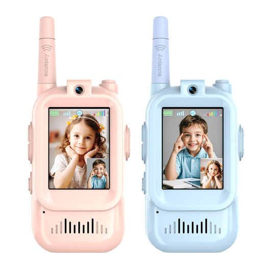 Walant blue walkie talkie front view with real-time video chat for kids