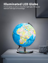 Waldauge illuminated globe night light showing maps with soft LED glow