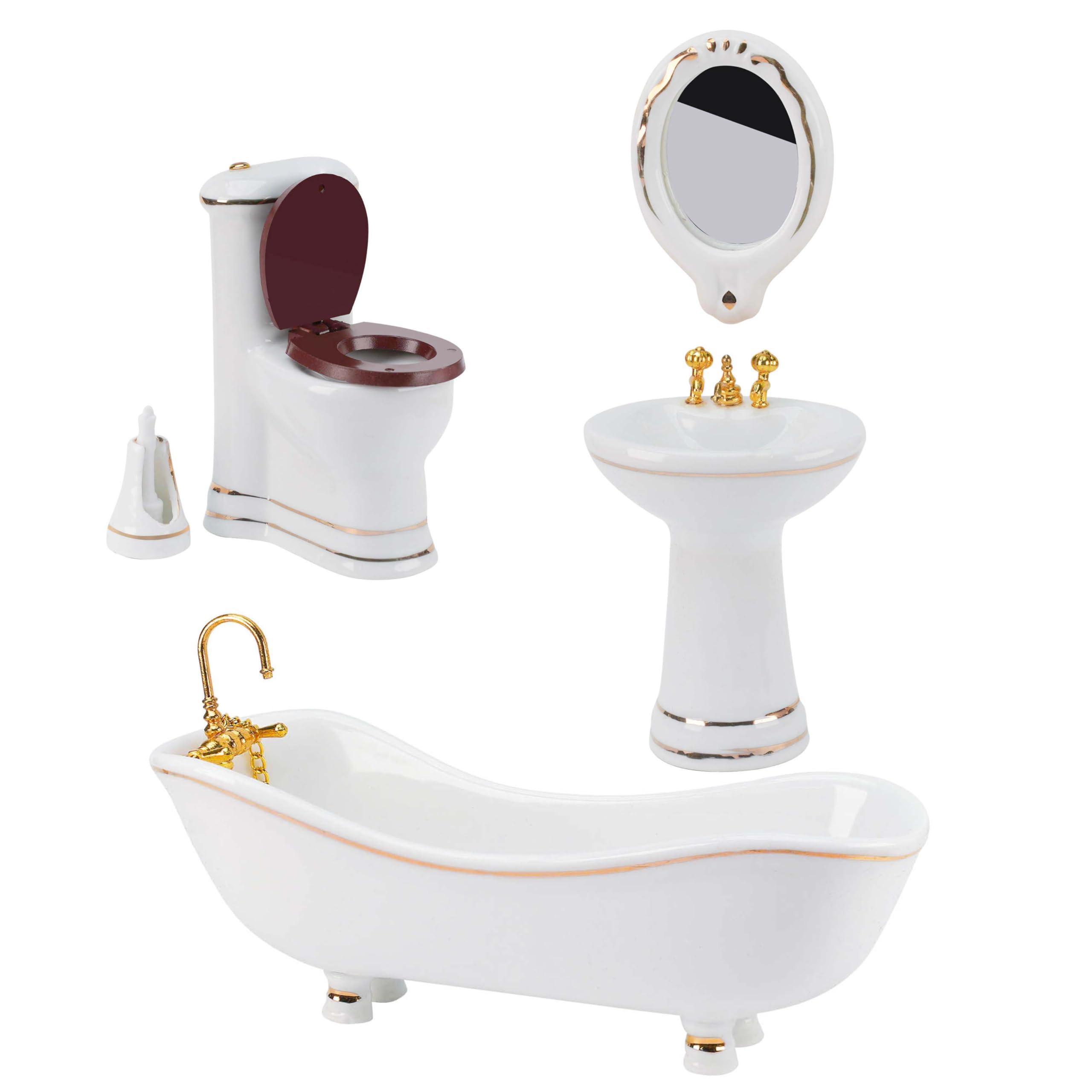 Waldosia 1:12 dollhouse bathtub with gold rim and Victorian detailing for realistic display