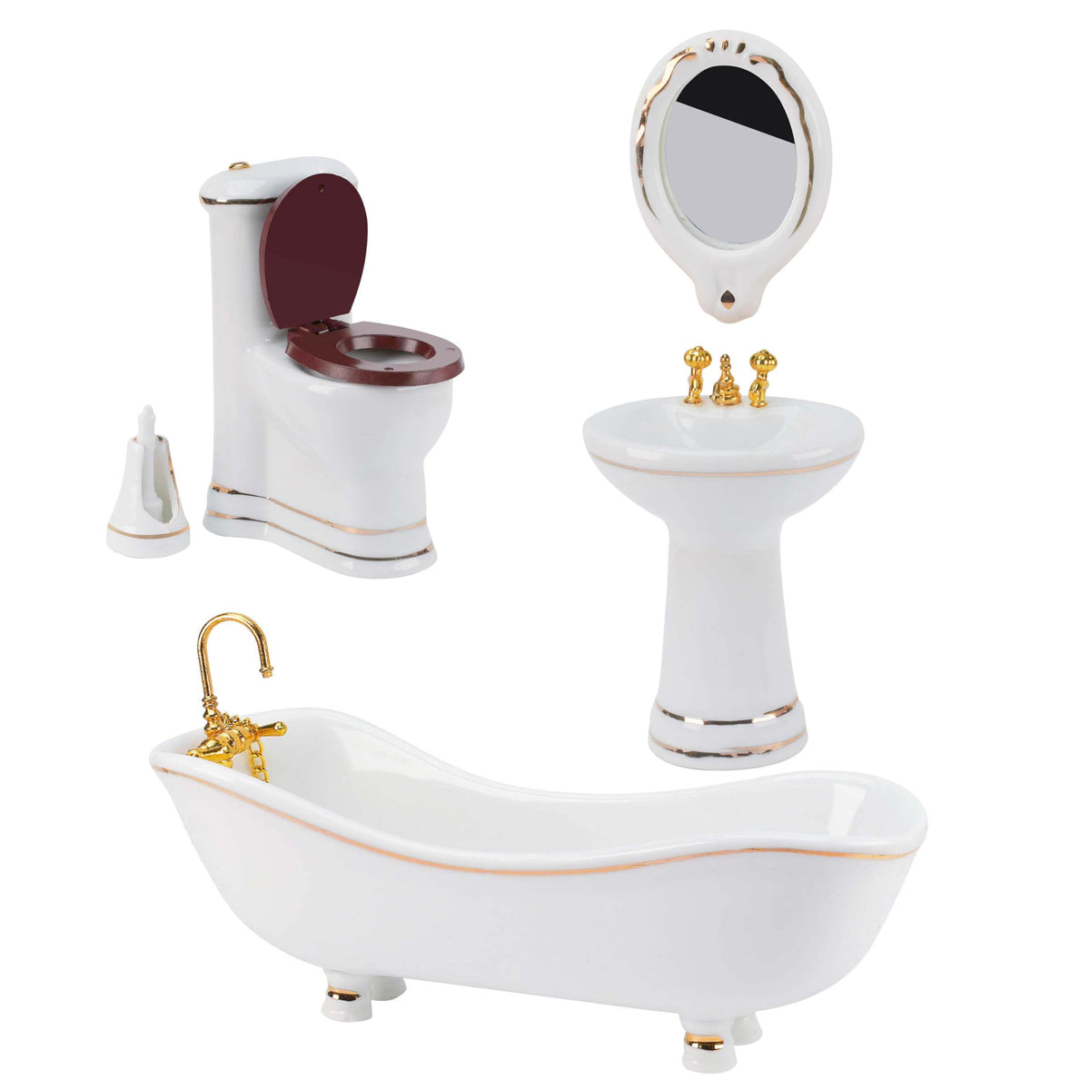 Waldosia 1:12 dollhouse bathtub with gold rim and Victorian detailing for realistic display