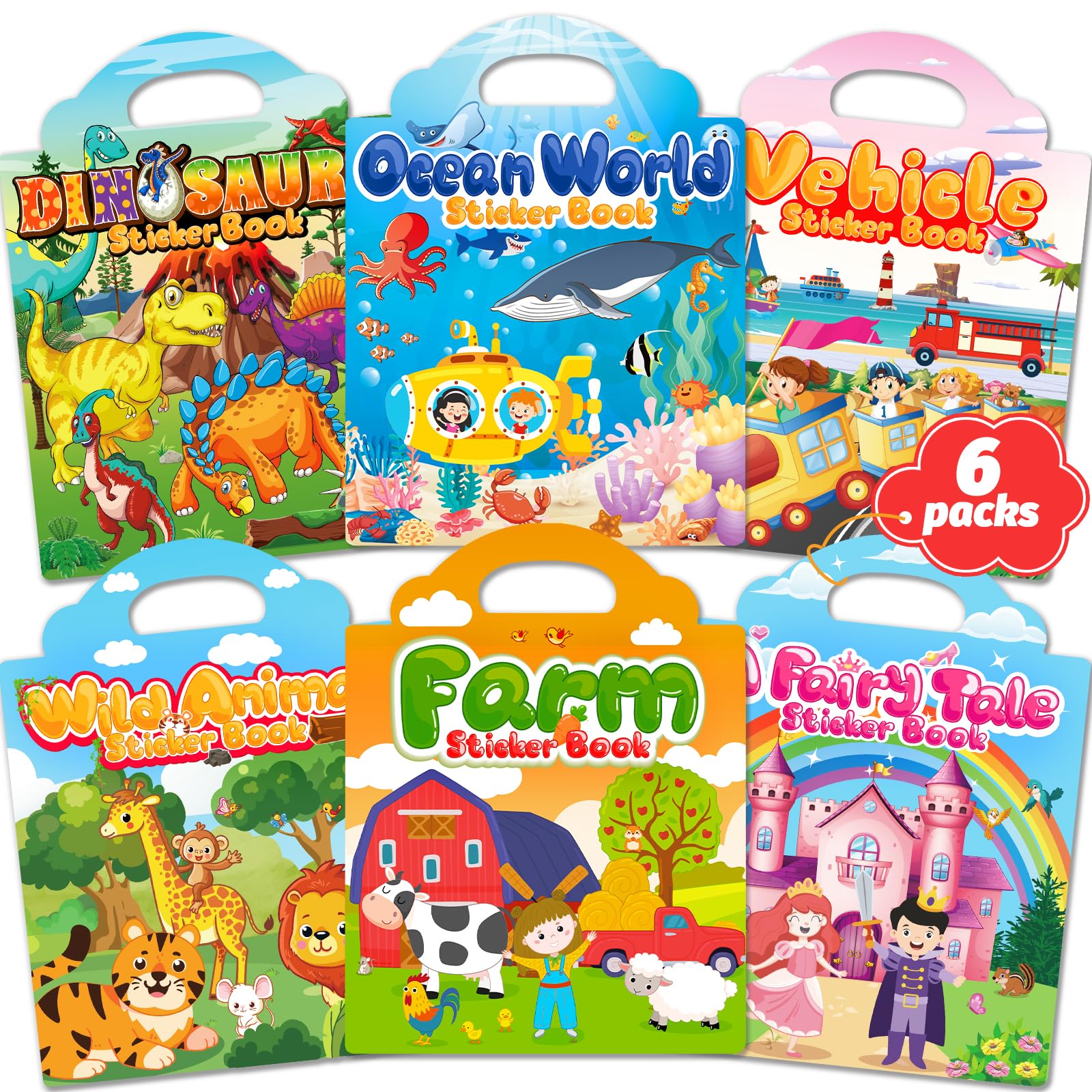 Walenced reusable sticker book cover with bright themes for creative play.