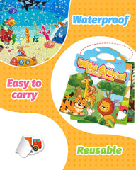 Walenced portable sticker book with handle supports travel-friendly art time.