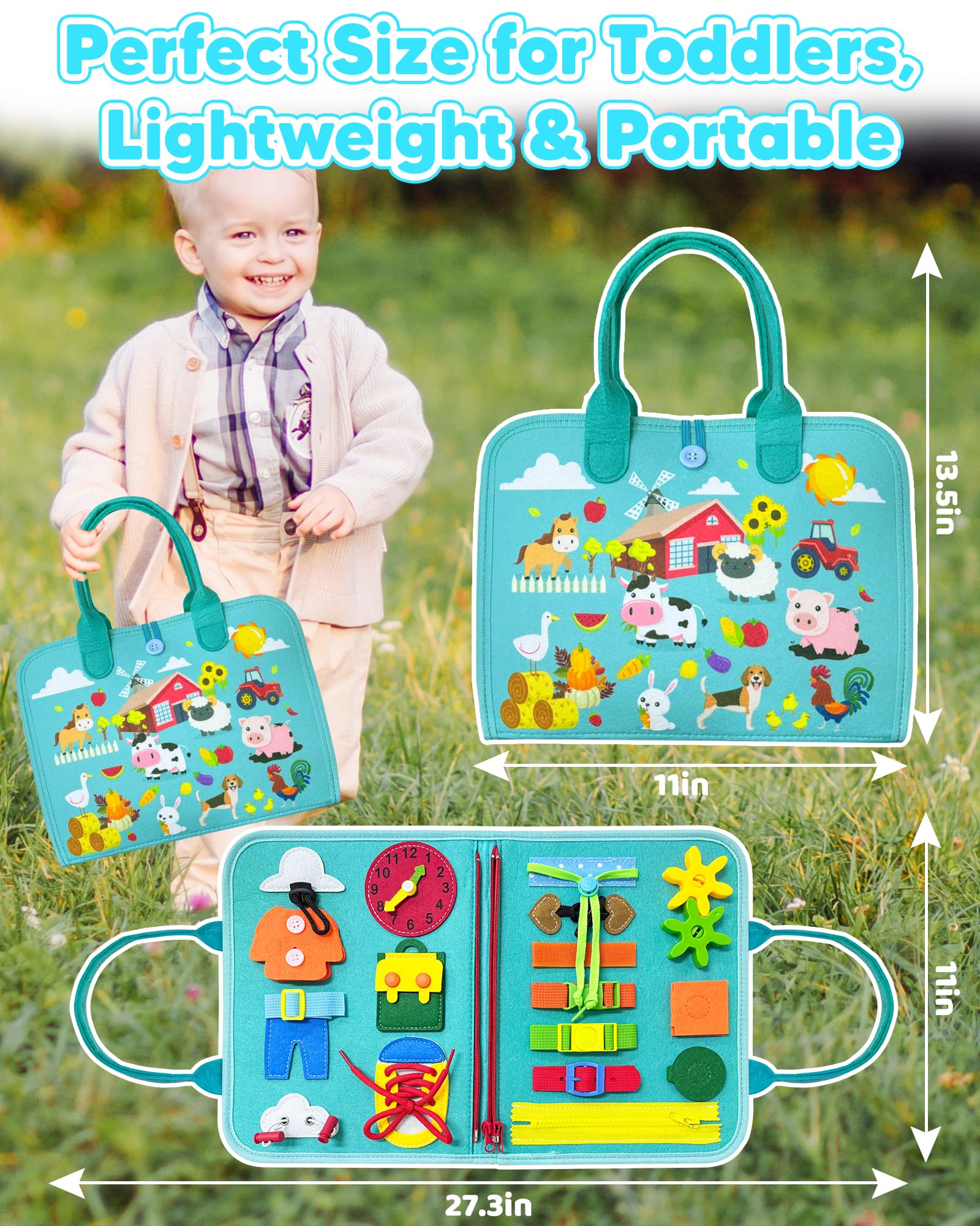 Walenty Busy Board soft wool felt ensures safe, durable toddler play.
