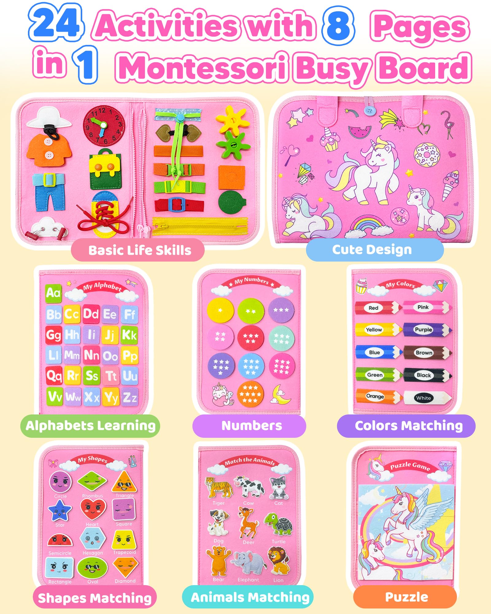 Walenty Busy Board features soft wool felt for safe toddler exploration.