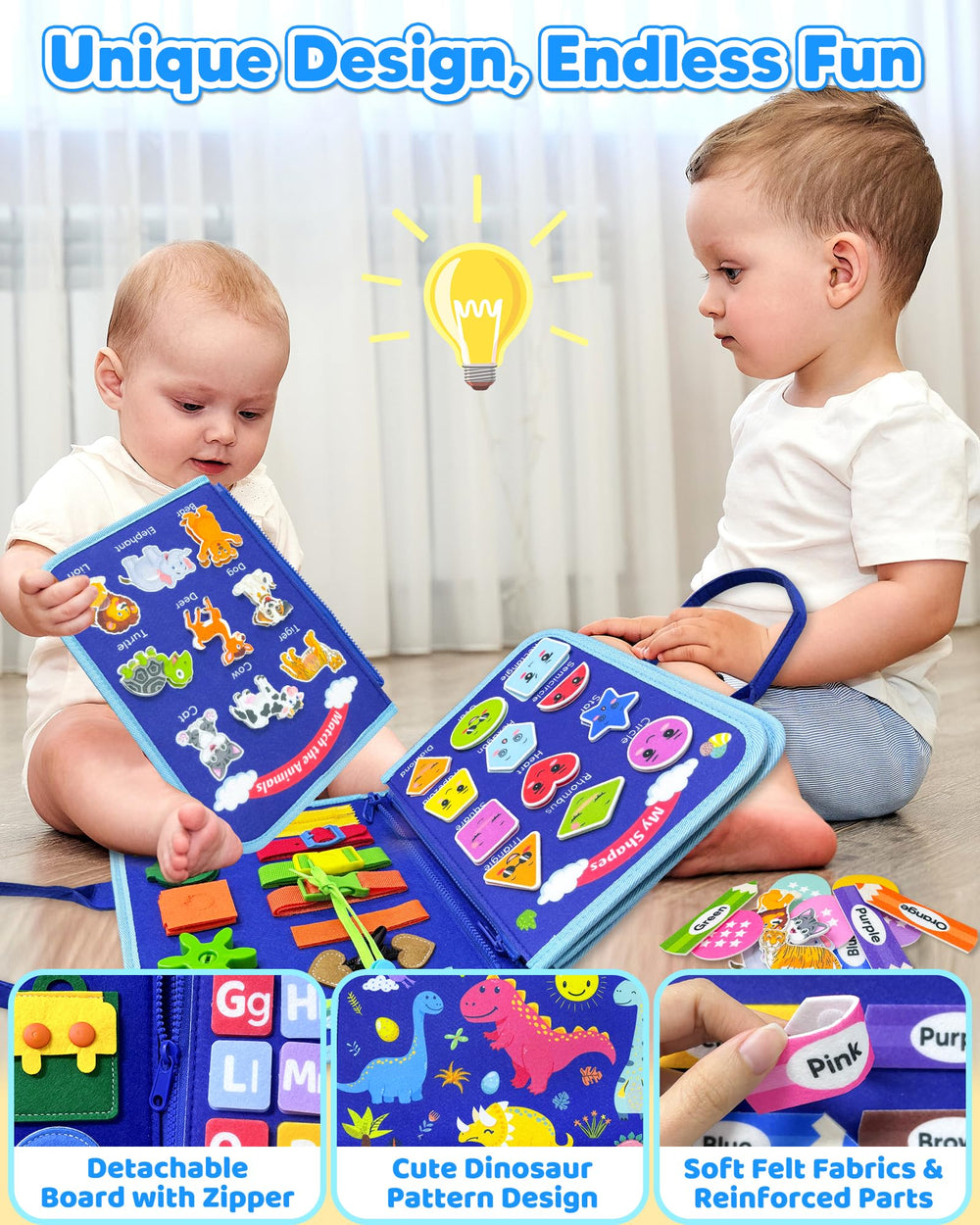 Walenty Busy Board soft wool felt design is safe for little hands.