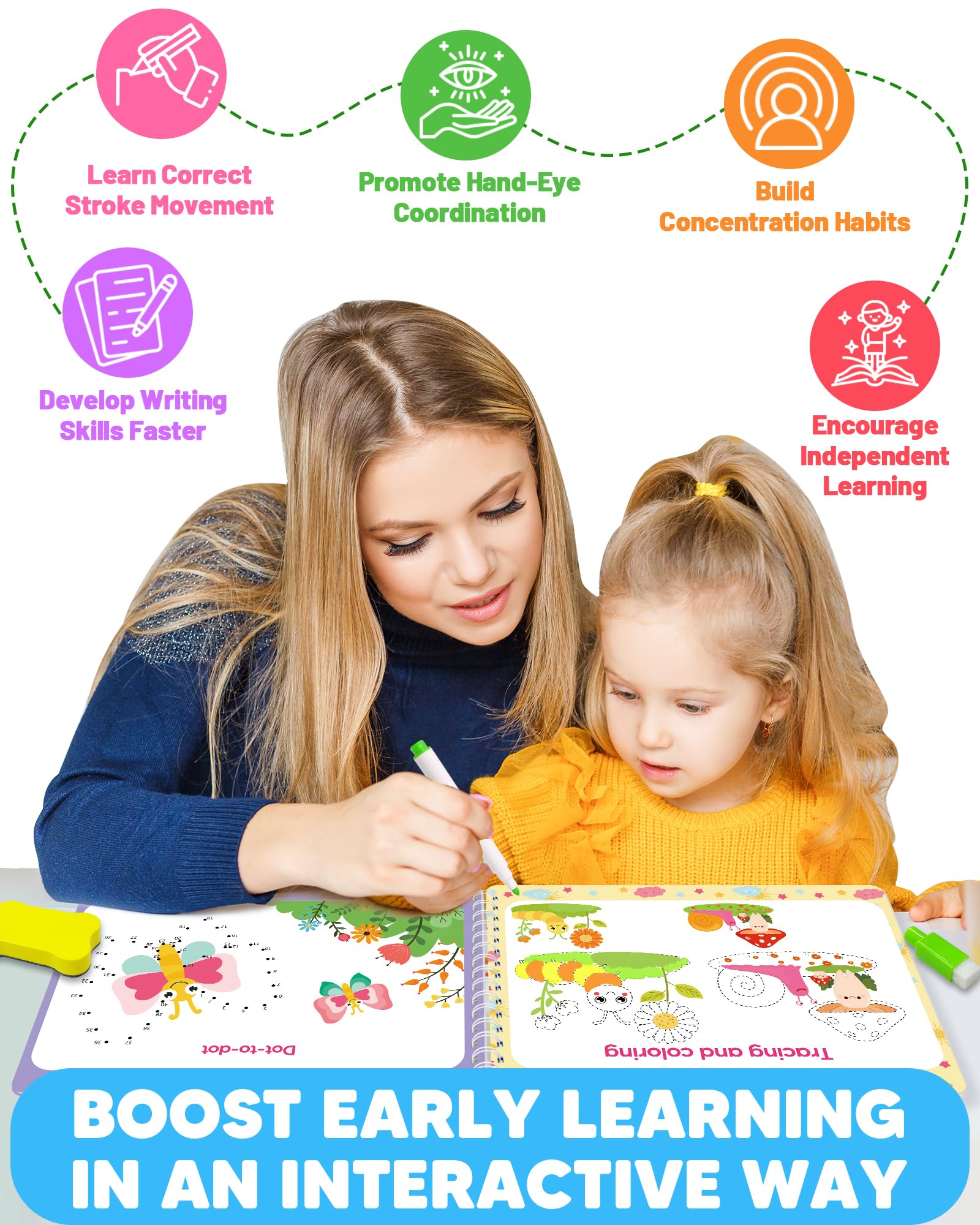 Walenty portable busy book open to reveal reusable pages for on-the-go learning.