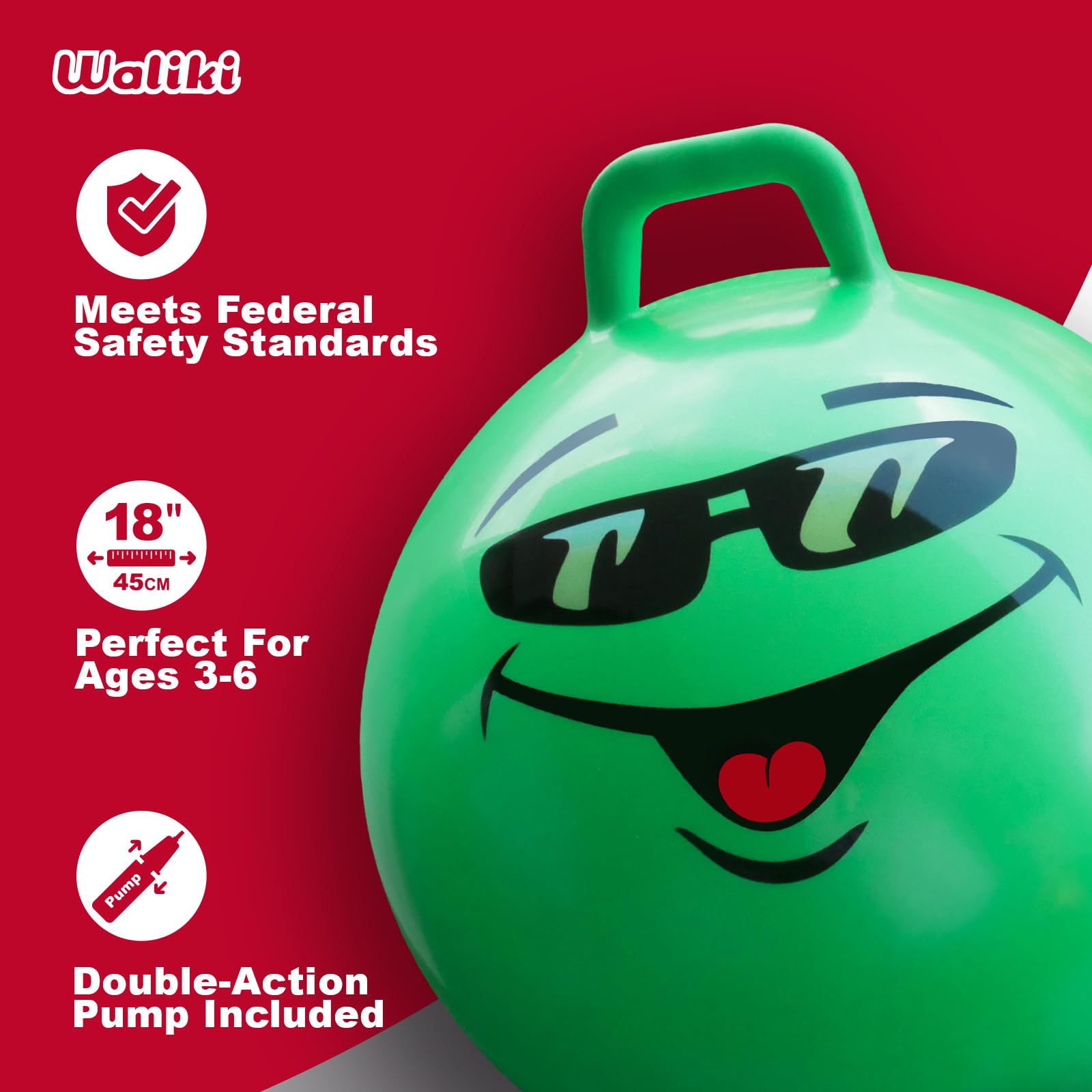 Waliki Hop Ball with double-action pump speeds up inflation for quick play.