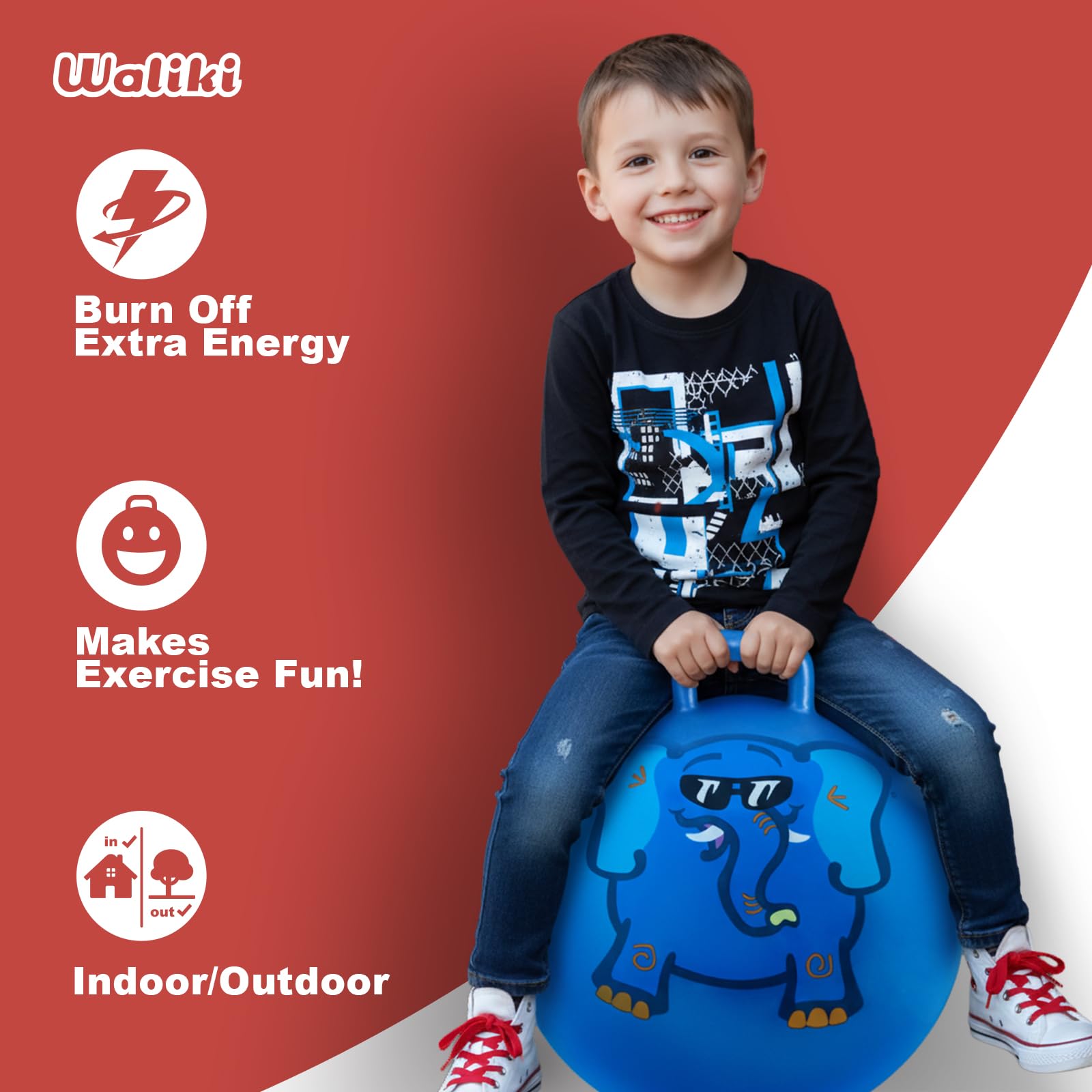 Waliki Hopper Ball 18in blue child bouncing safely with supportive features.