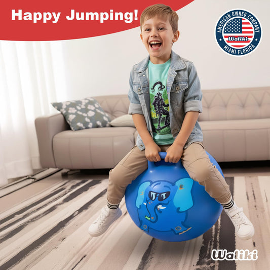 Waliki Hopper Ball 18in blue inflates quickly with included pump for fast setup.