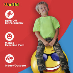Kids jumping with Waliki Hopper Ball outdoors for active fun