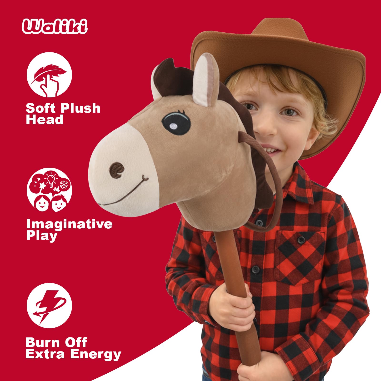 WALIKI stick horse toy in dress-up setup for role-play.