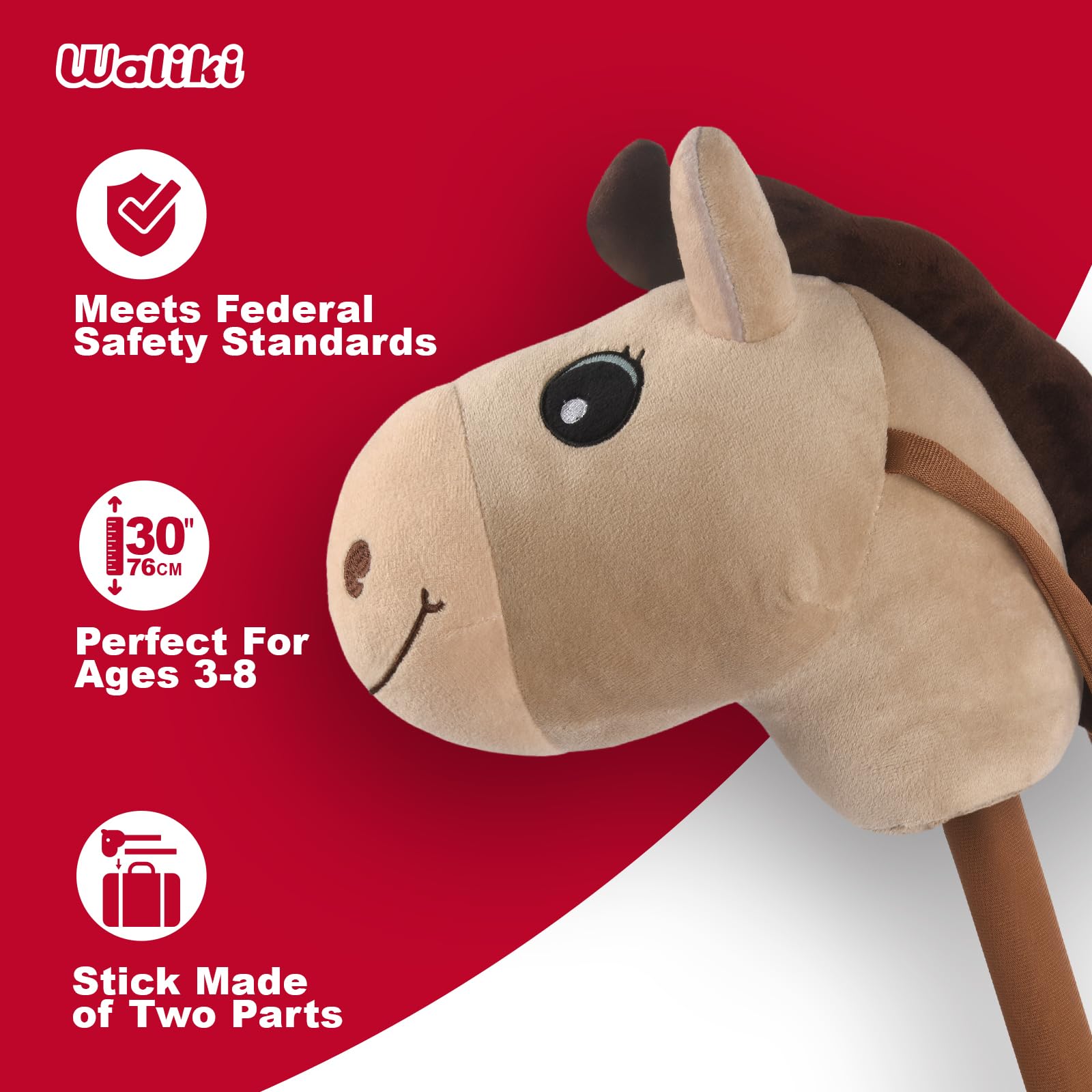 WALIKI stick horse toy ear squeeze sound feature in action.