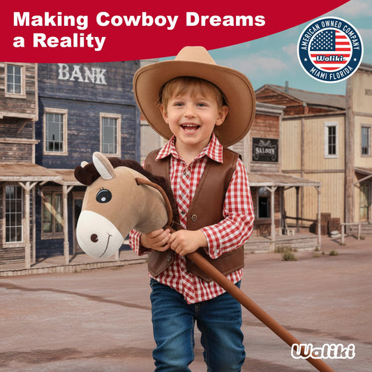 WALIKI stick horse toy showing ear for neigh sound effect.